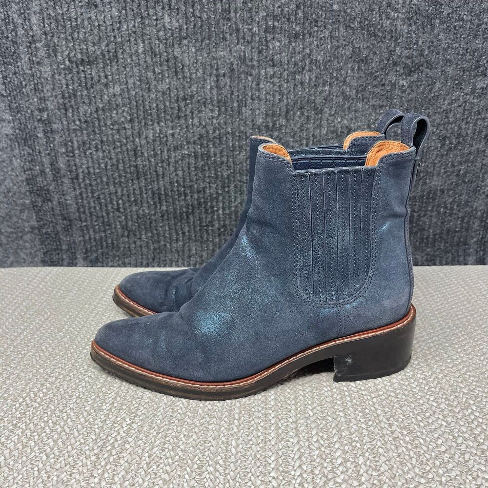 Coach Bowery Chelsea Boots Metallic Blue Leather Ankle Bootie Women’s 6.5 M - Picture 3 of 8
